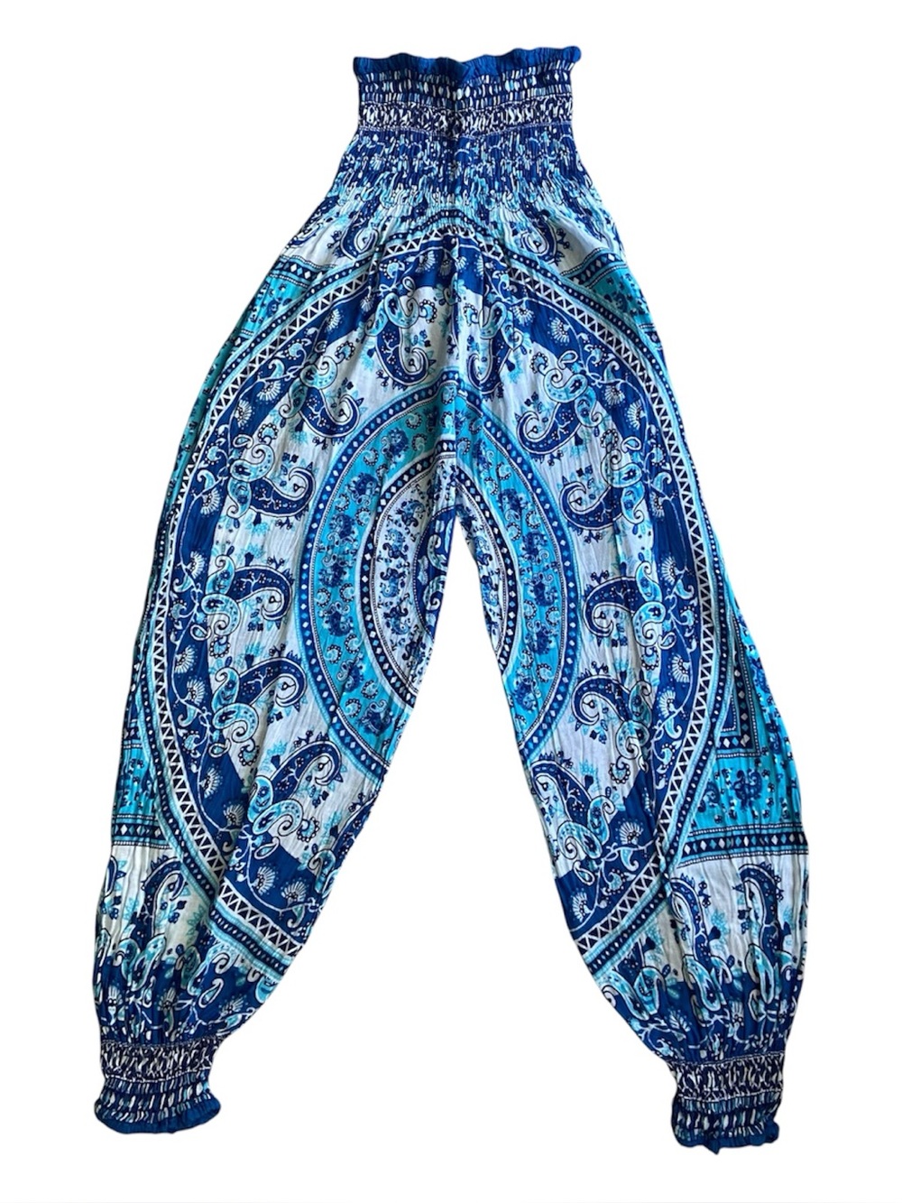 Yoga Pants Blue Paisley Elastic Waist Harem